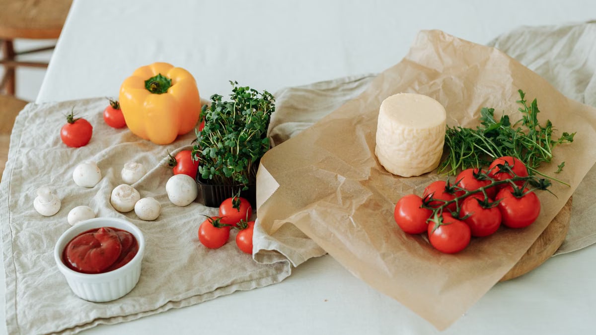 Vibrant assortment of fresh vegetables and cheese, ideal for a nutritious summer salad.